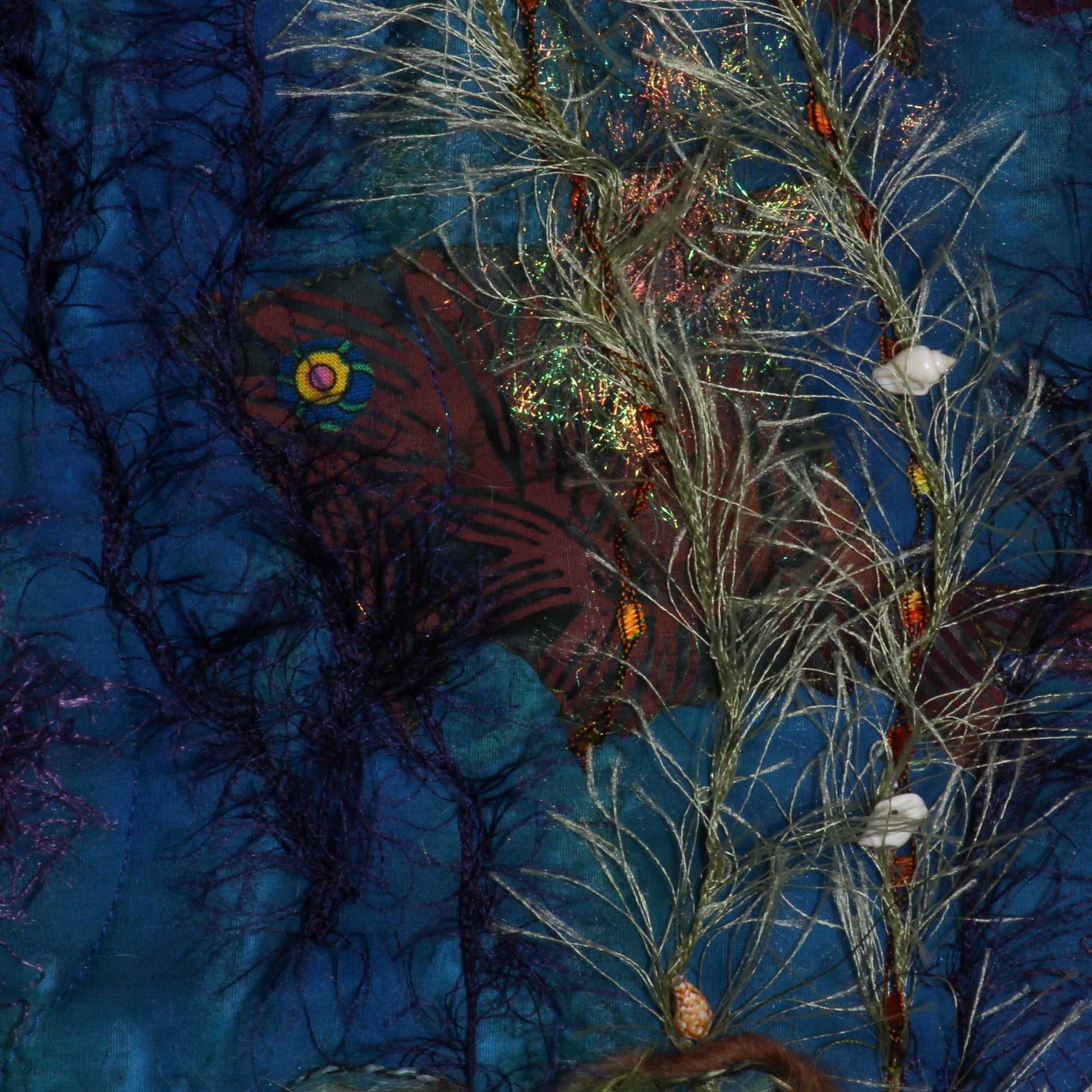thread paintings of underwater fish: detail 
