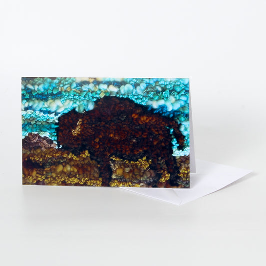 rug hooking art card of a bison 