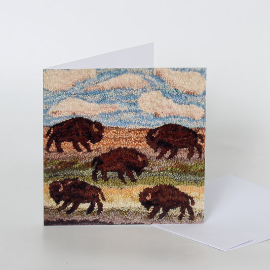 Greeting card with a design of bison on a textured background