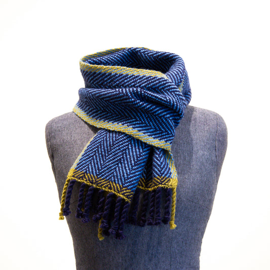 Blue scarf with green trim