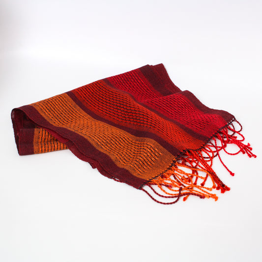 Red and orange striped scarf with fringes