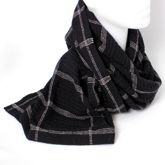 black scarf with white grids 