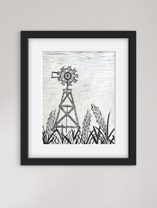 Vanishing - Framed linocut