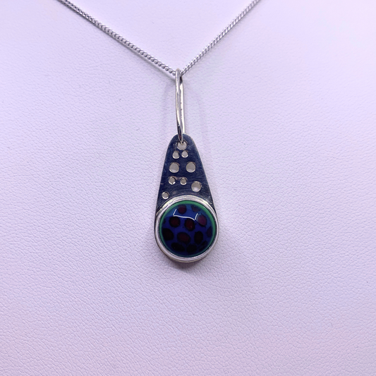 blue and red glass on silver chain 