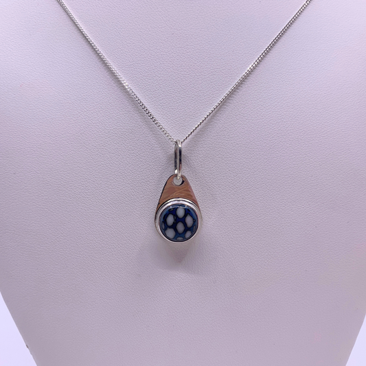 white and blue on silver necklace 