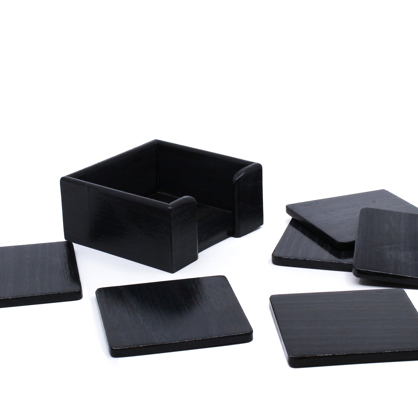 Black coasters and holder