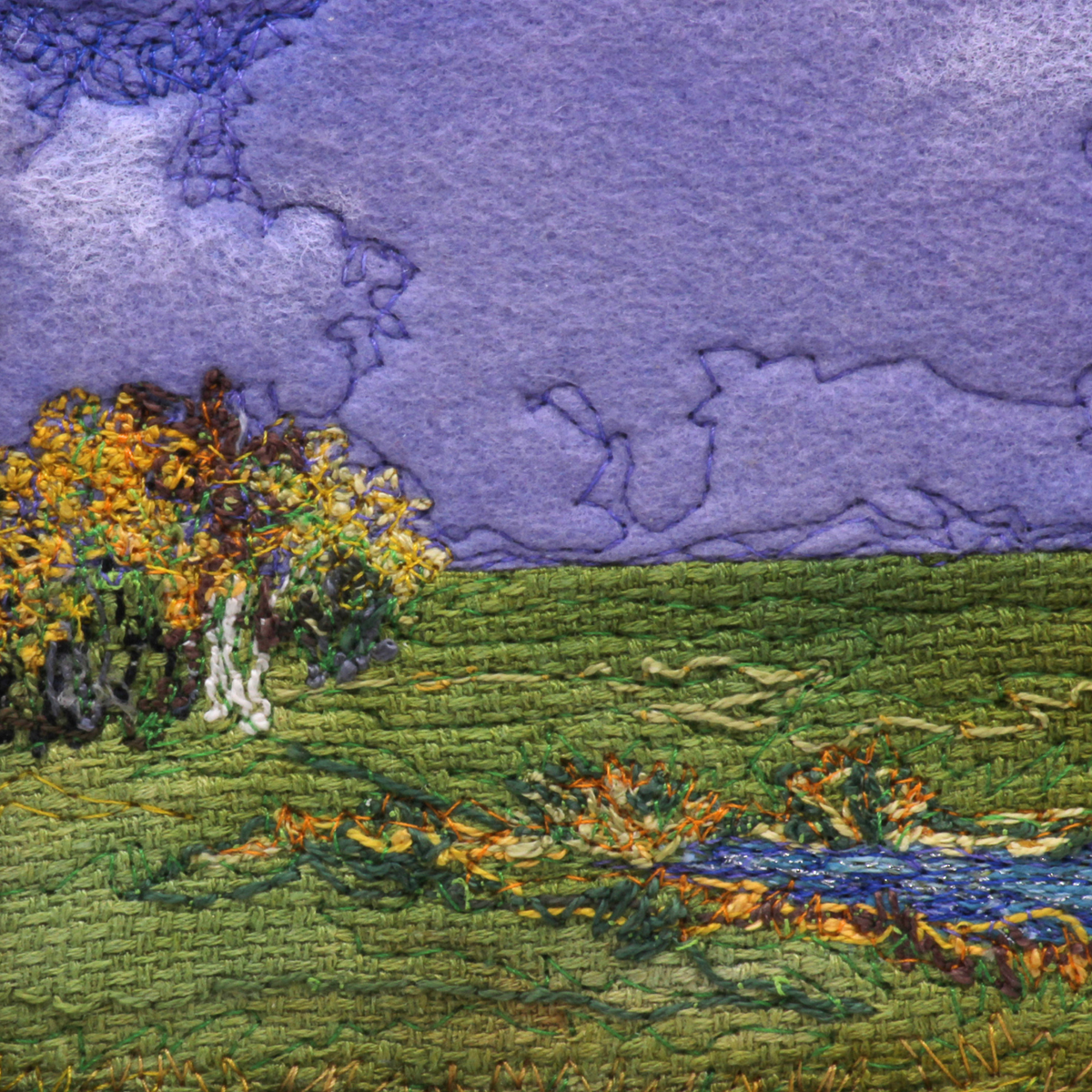 Slough and Bluffs III - Framed Thread Painting