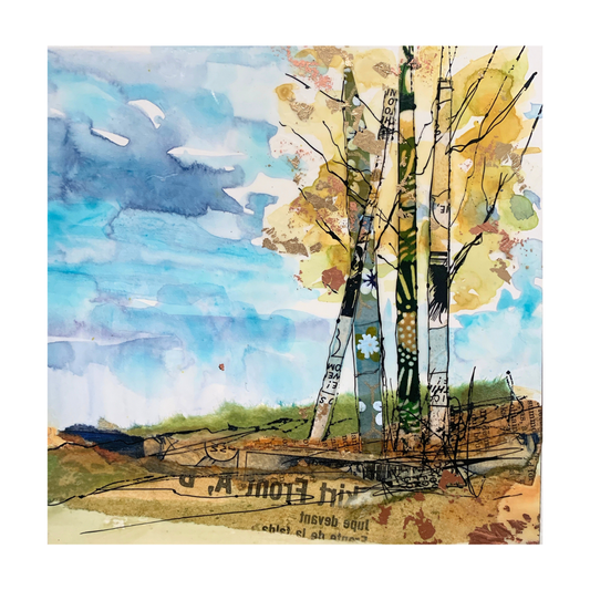 Fall Yellow Aspens - Encaustic panel