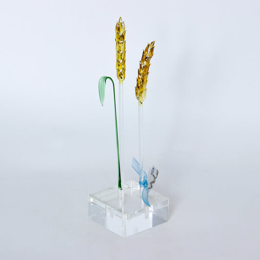 Amber Wheat & Leaf - Glass sculpture