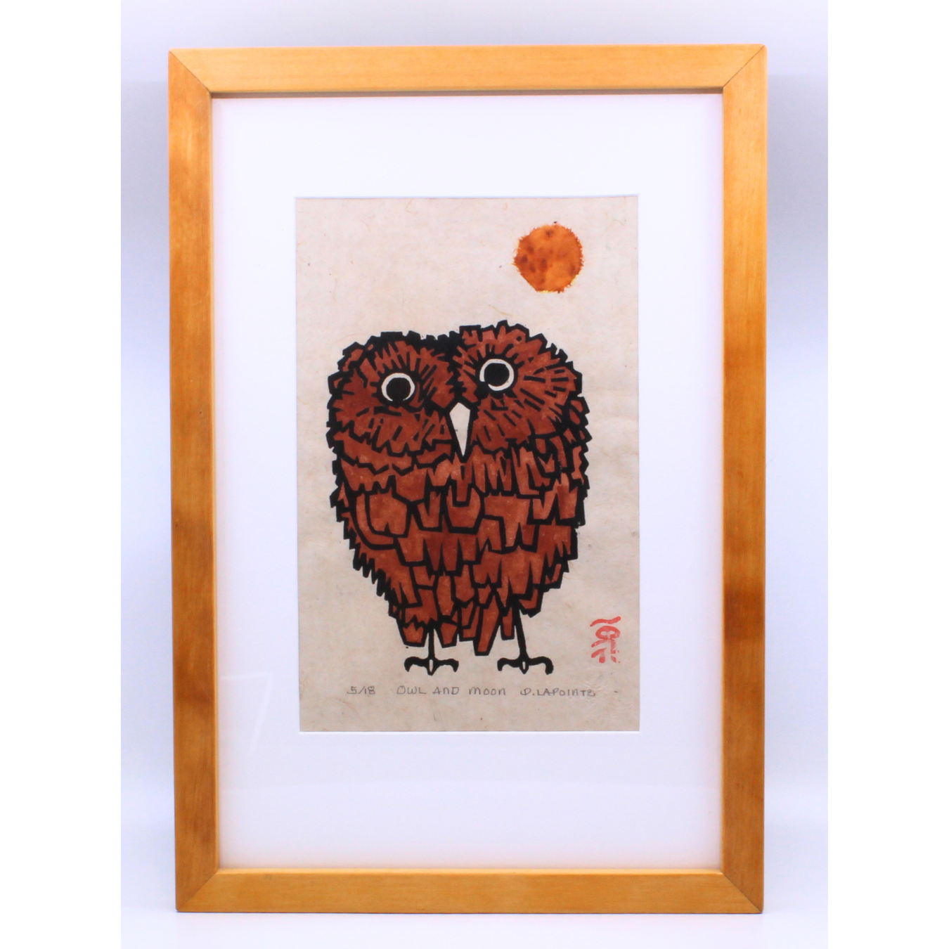 Red Owl and Moon - Woodcut print
