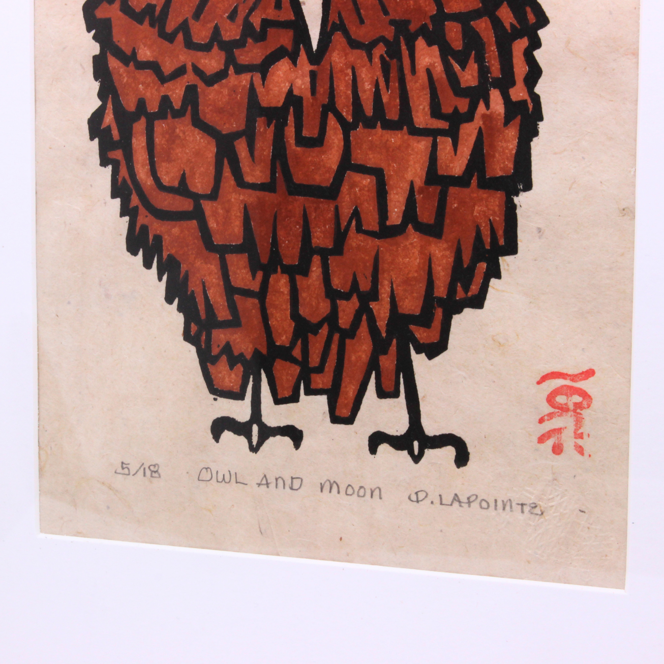 Red Owl and Moon - Woodcut print