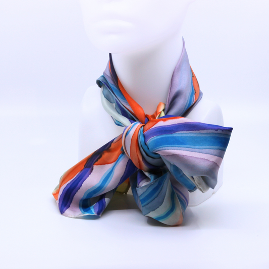 Linear Orange & Blue Silk Scarf