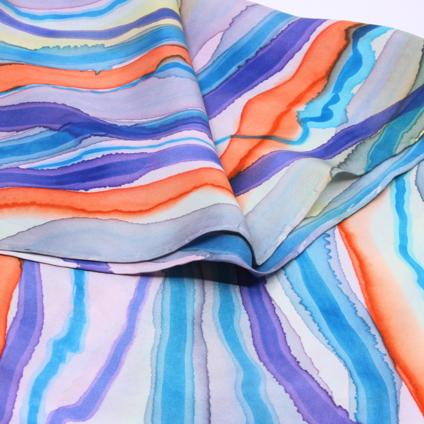 Linear Orange & Blue Silk Scarf
