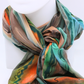 Abstract Linear Teal Orange Taupe Silk Crepe Scarf