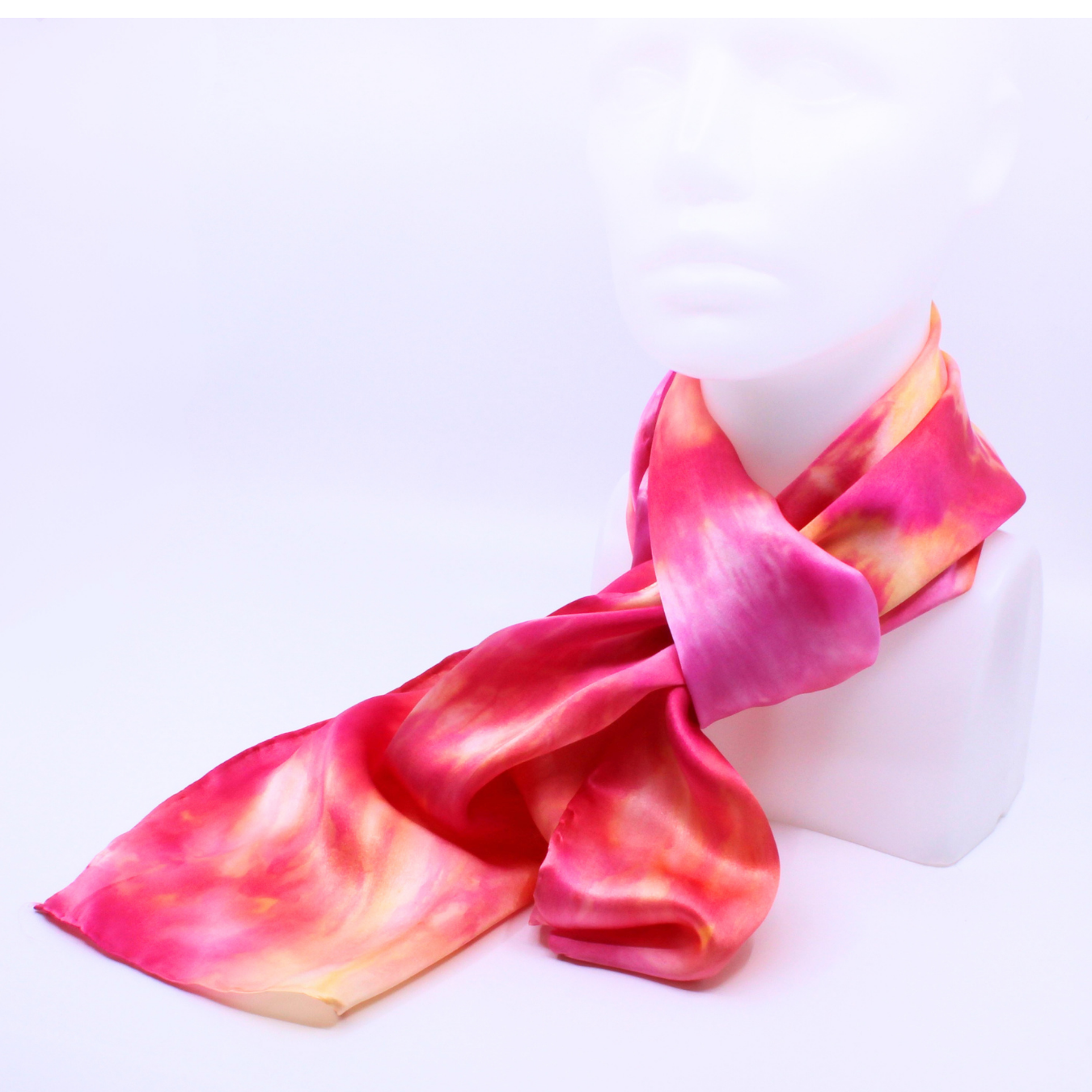Pink Rose and Yellow Silk Twill Scarf