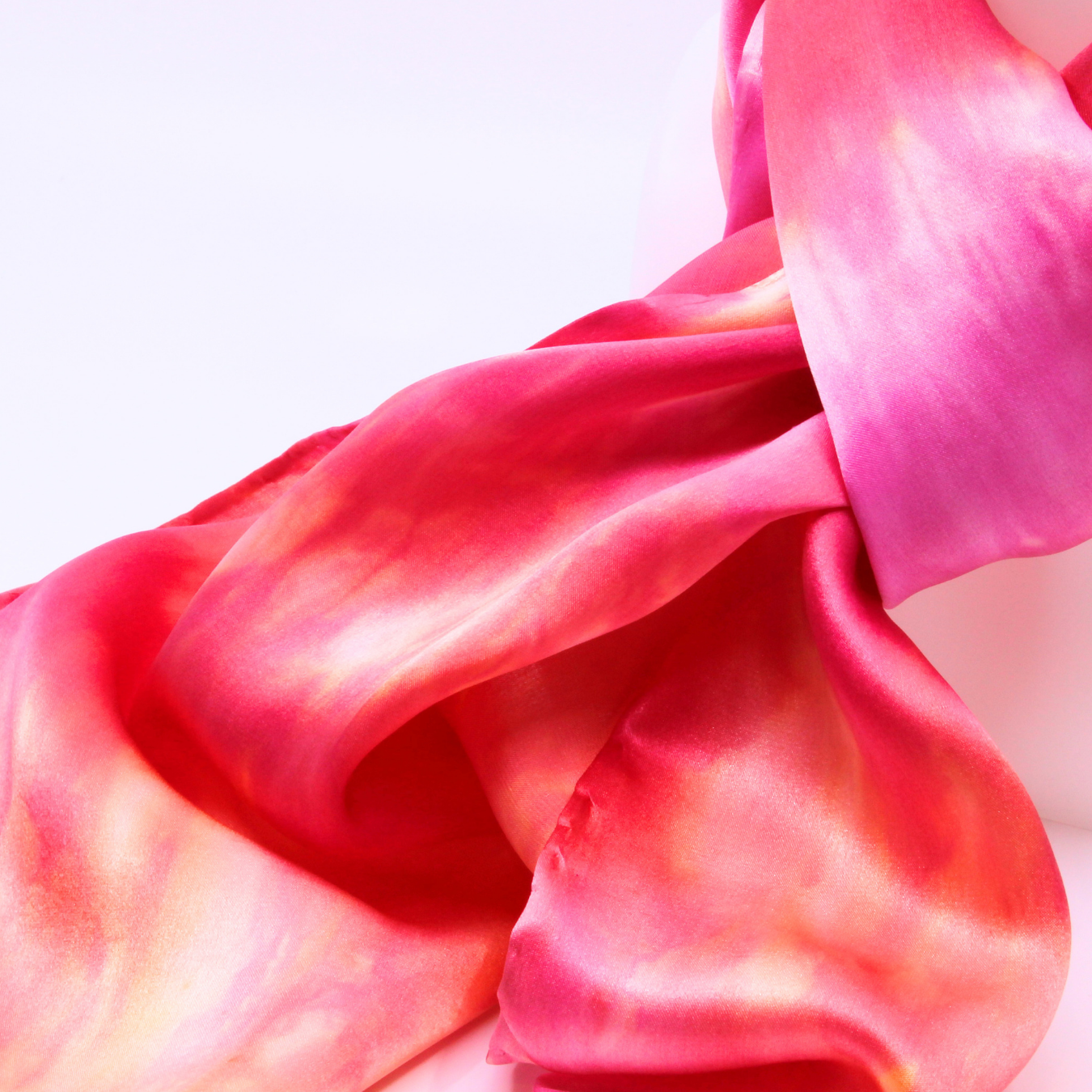 Pink Rose and Yellow Silk Twill Scarf