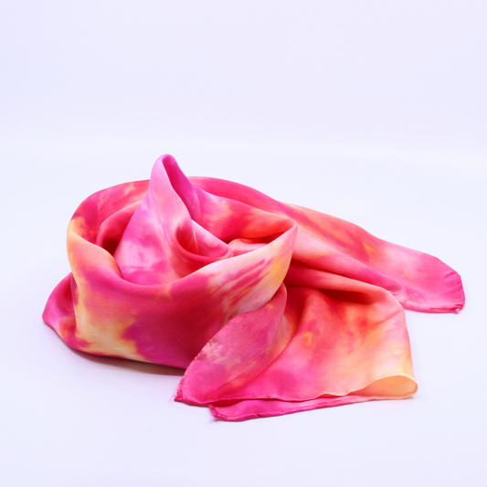 Pink Rose and Yellow Silk Twill Scarf