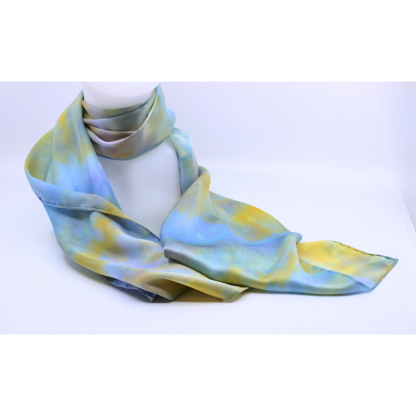 Ochre and Blues Silk Twill Scarf
