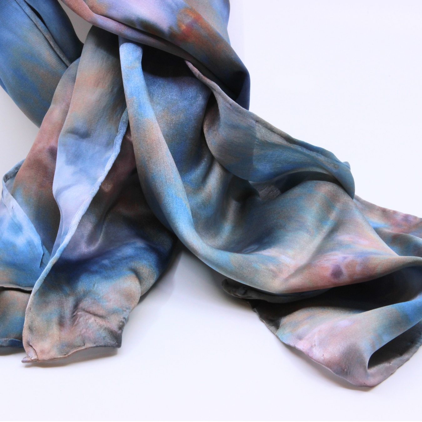 Blues and Taupe Silk Twill Scarf