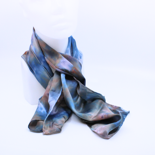 Blues and Taupe Silk Twill Scarf