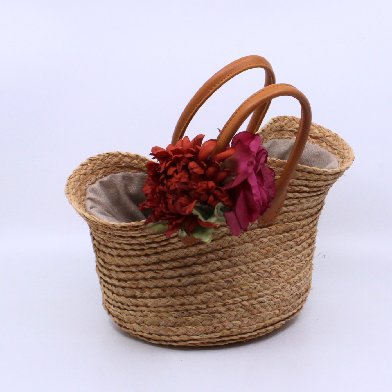 Red Flower Straw Braid Purse