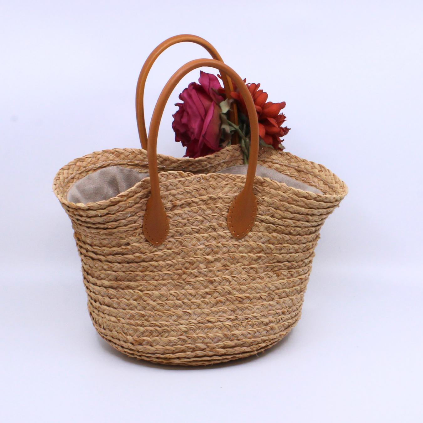 Red Flower Straw Braid Purse