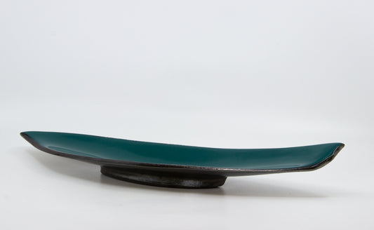 Curving asparagus tray, top is teal, bottom is silver grey
