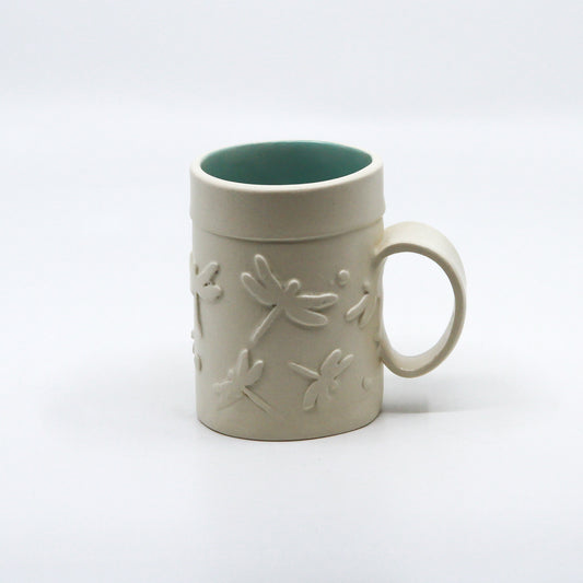 White & Turquoise Mugs - Dragonfly Series