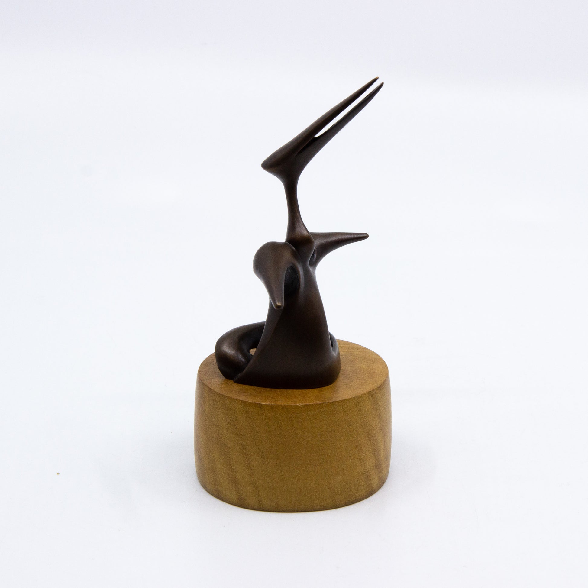 Bronze modern miniature statue on wood stand