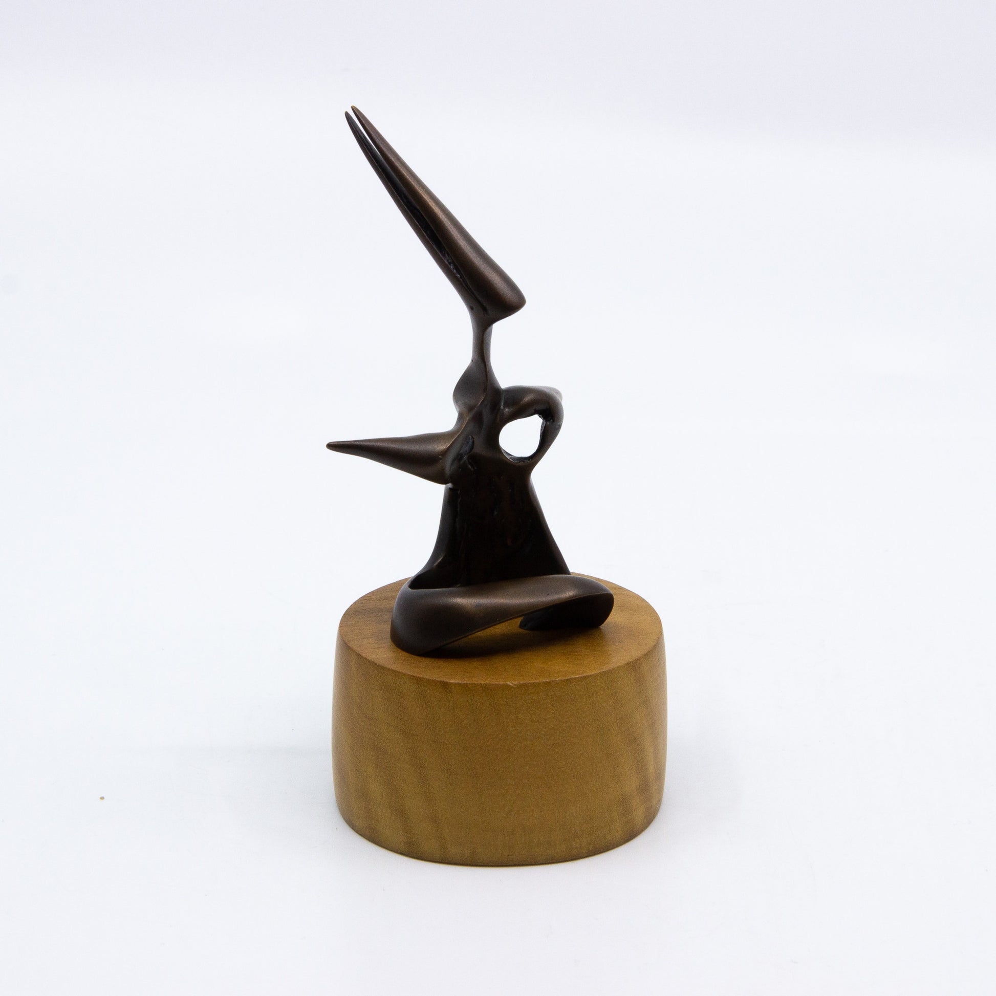 Bronze modern miniature statue on wood stand