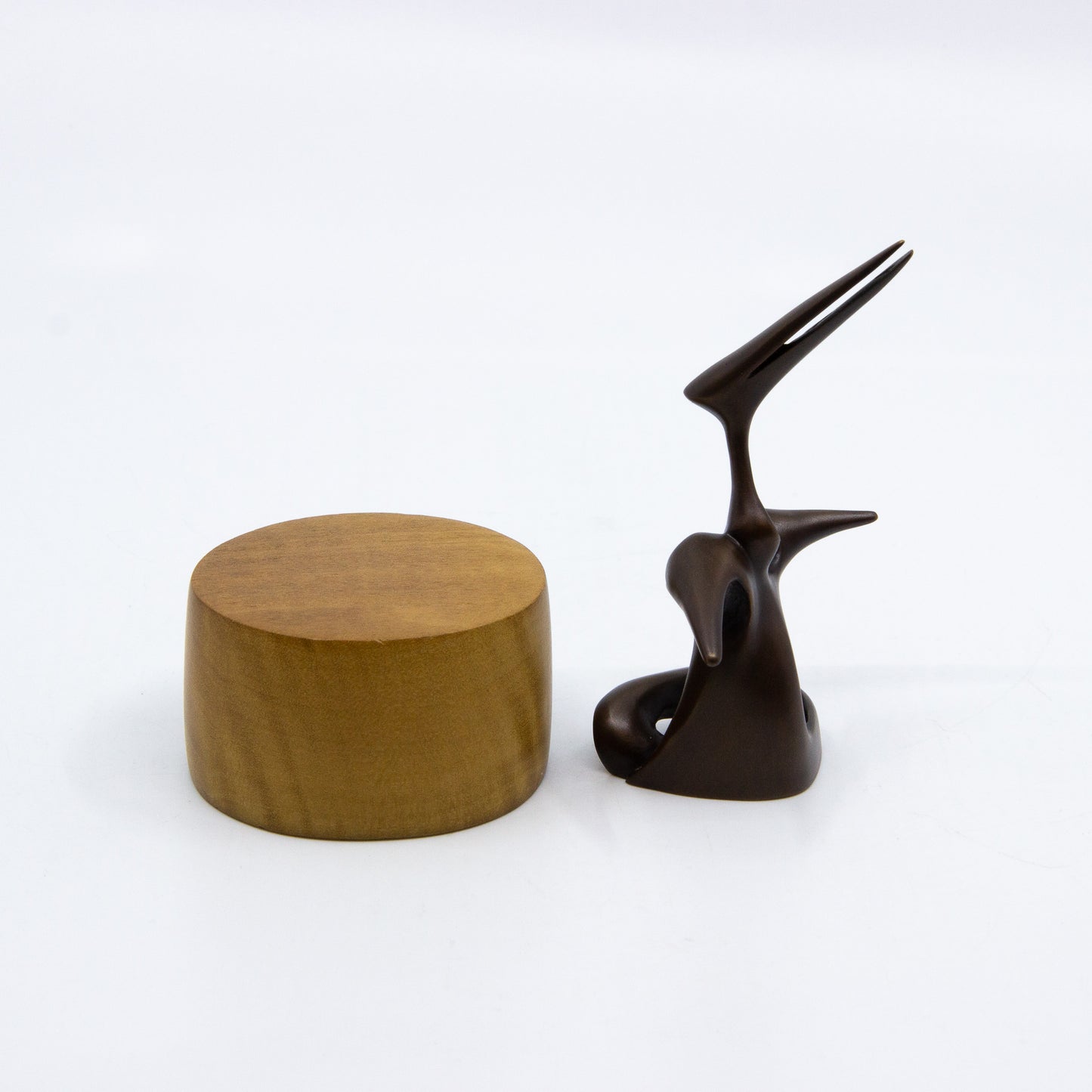 Bronze modern miniature statue on wood stand