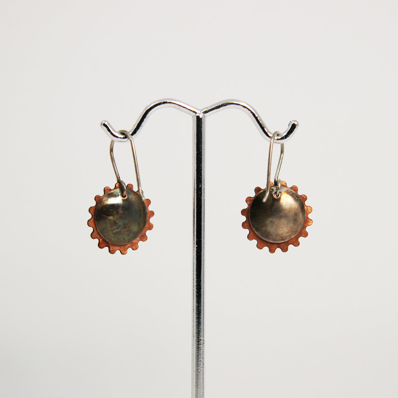 Black Gears with Copper Circles Earrings
