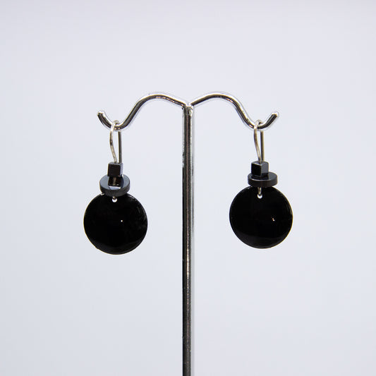 Black Circles with Geometric Beads Earrings