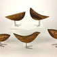 Five brown striped birds in abstract shapes and metal feet 