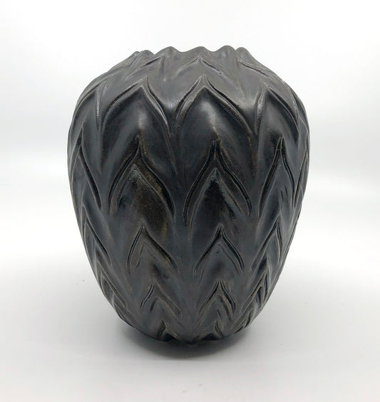 Brown Chevron Carved Vase