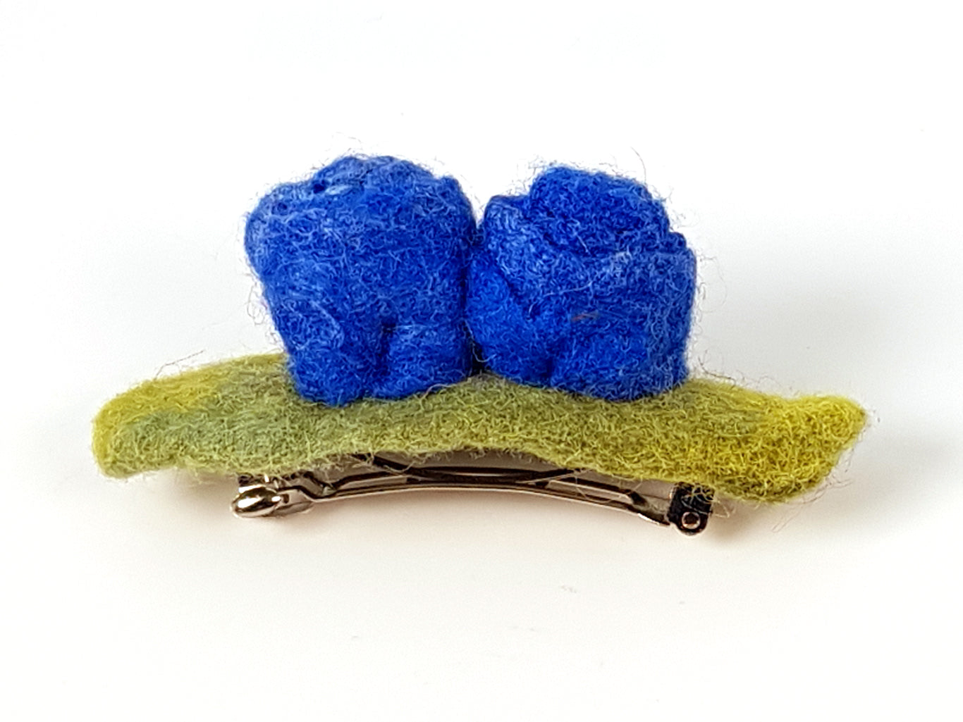 Felted Hair Clip - Two Blue Flowers