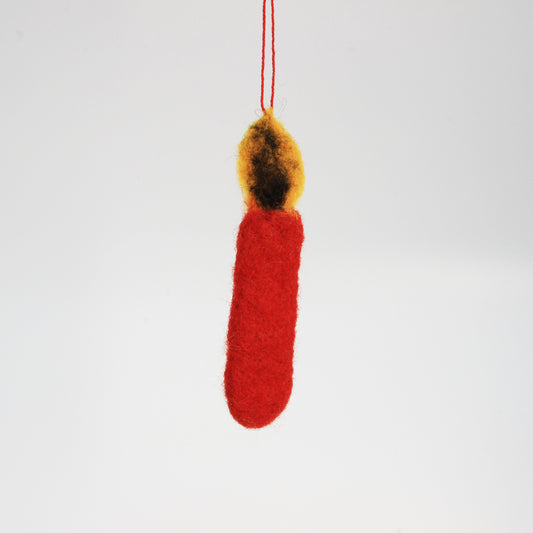 felted red candle on string