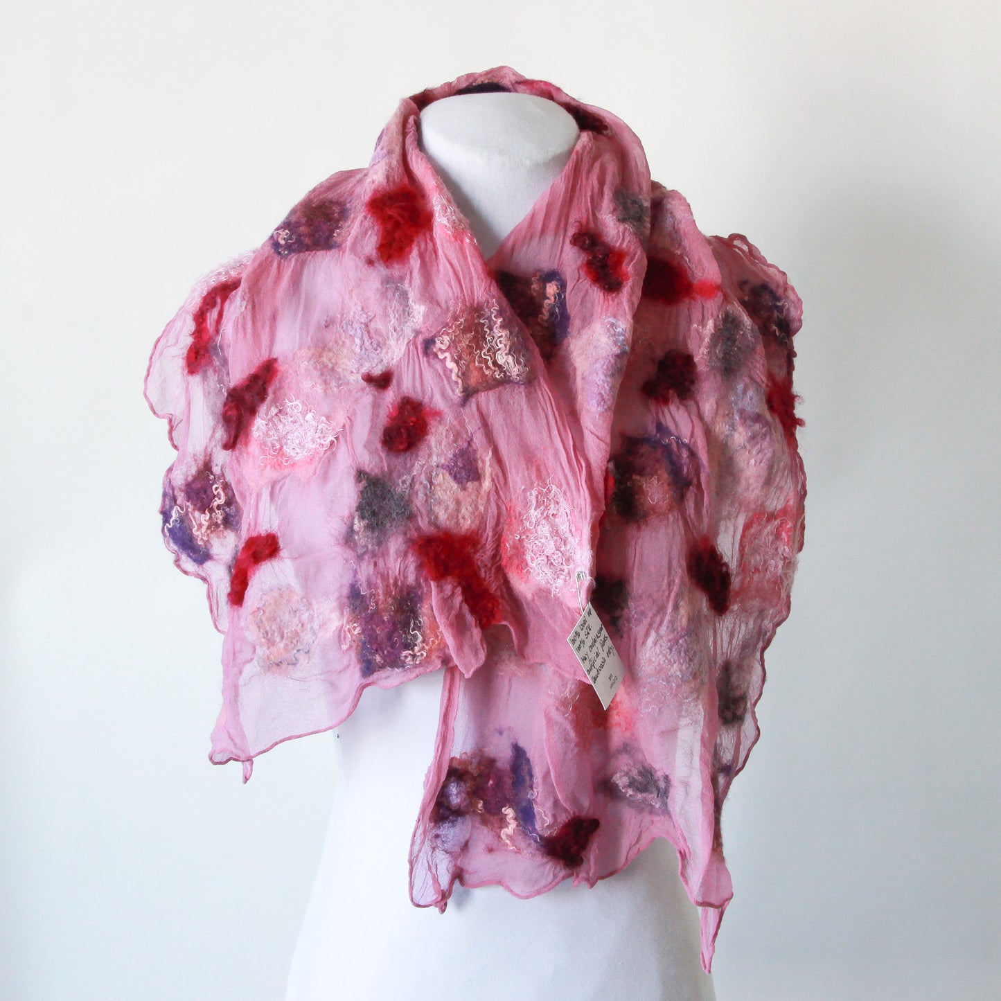 pink scarf with felted pink sections