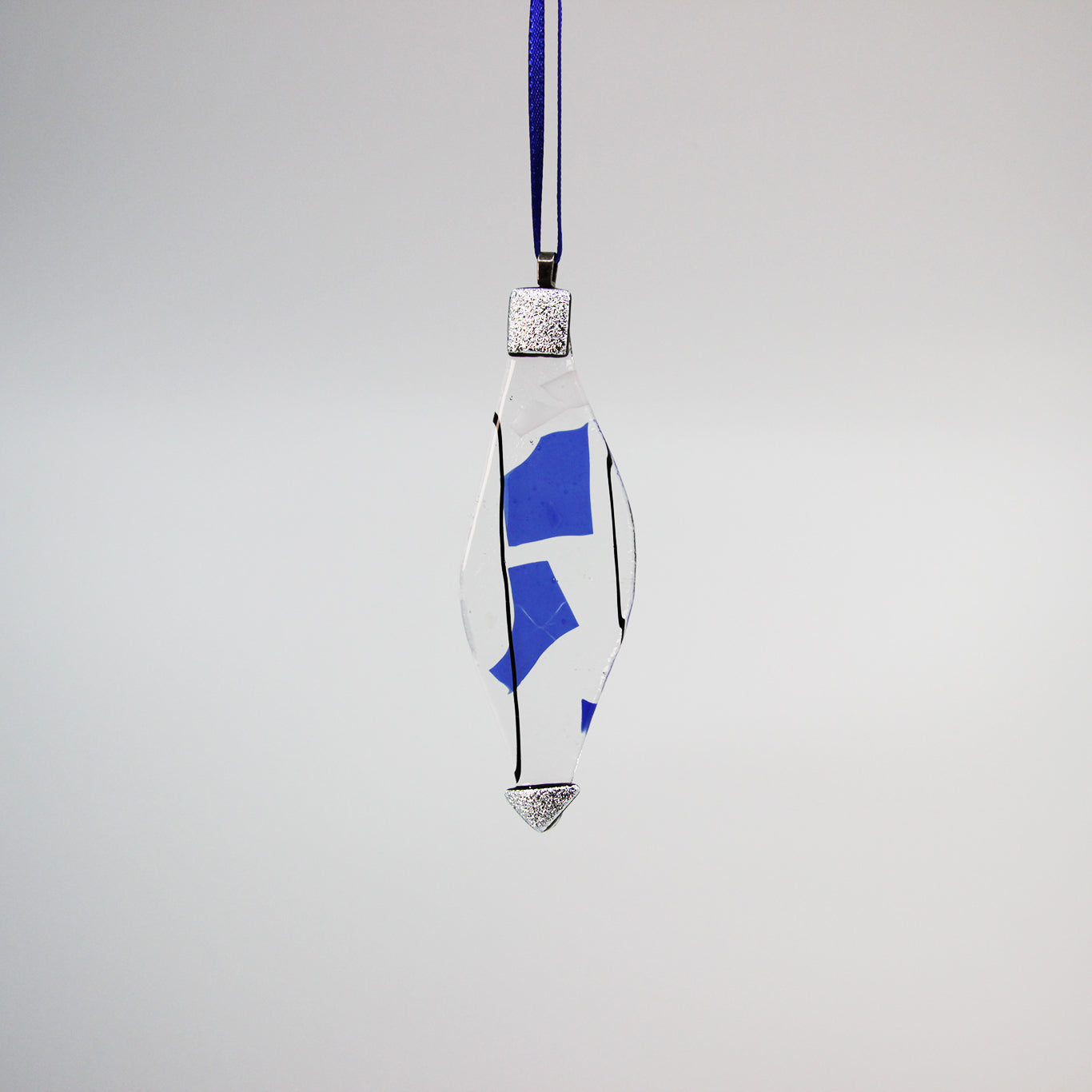 Blue and transparent glass Christmas light ornament