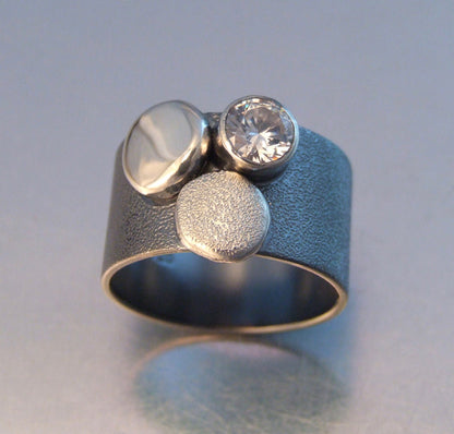 Silver band with silver, silver crystal studs