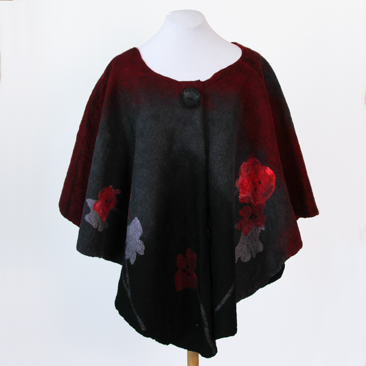 Poncho - Red and Grey Poppies