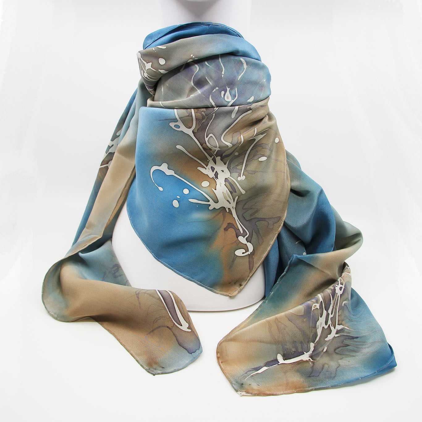 Silk Crepe Scarf - Blue Feather