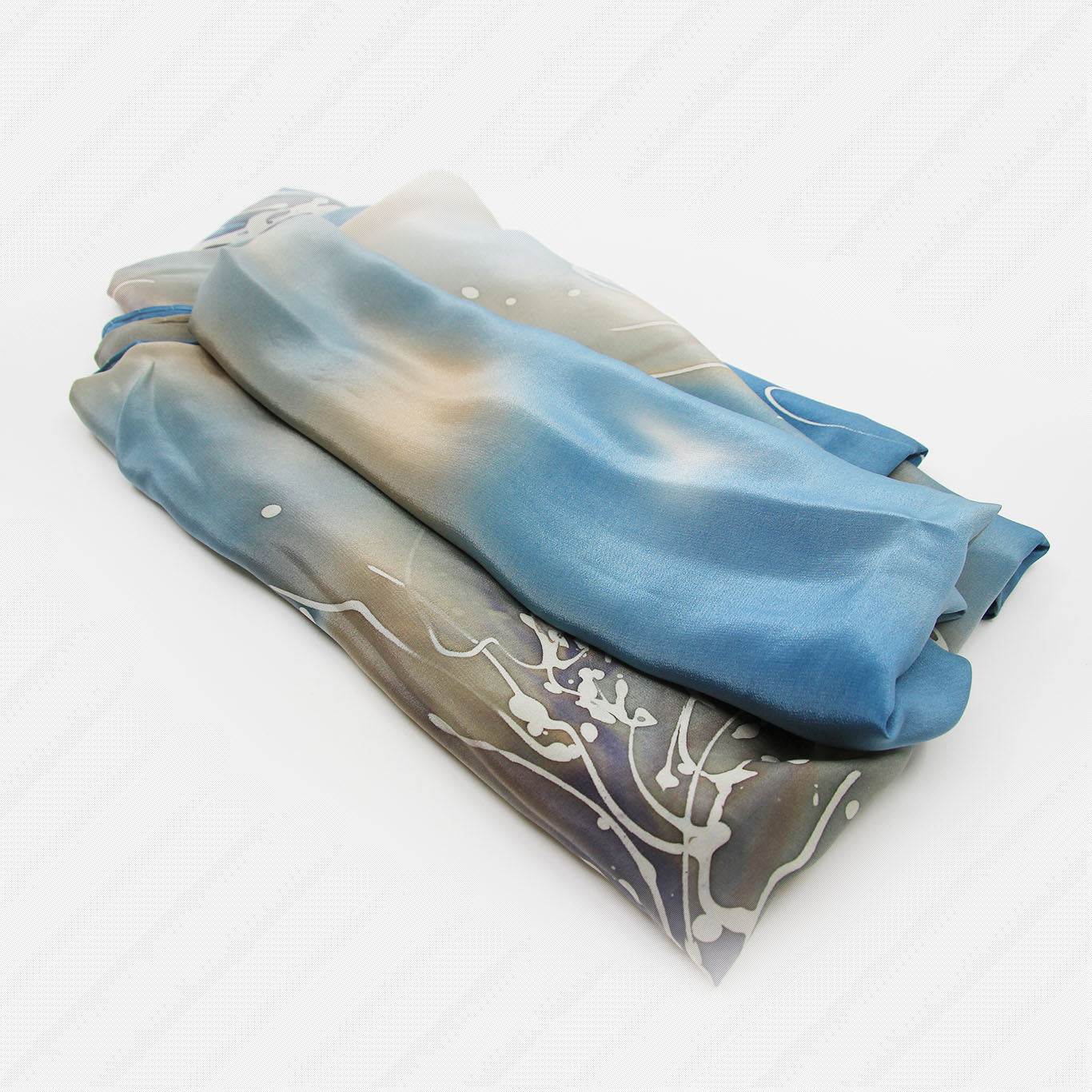 Silk Crepe Scarf - Blue Feather