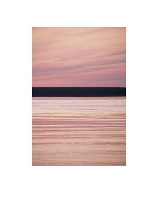 Photograph of pink sunset lake 
